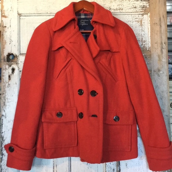 AE Outfitters Nice Lined Red Pea Coat - Medium - Picture 1 of 5